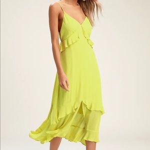 Lulus Island Time lime green ruffled midi dress